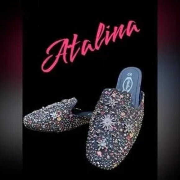 Atalina Shoes - ATALINA 7 COMFY UNIQUE ACCENTED SLIDES FAIRY WHIMSY WITCHY FLASHY SHINY MERMAID